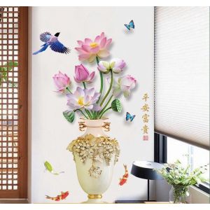 decal dán tường bình hoa và công