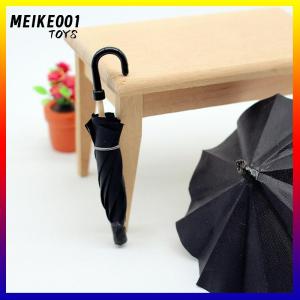 MEIKE001 1:12 Dollhouse Miniature Simulation Mini Black Umbrella Model Toys Accessories Decoration Retro Miniature Scene Ornaments
