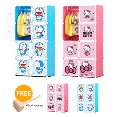 DIY Cartoon Wardrobe Cabinet Cube Rack Clothes Storage Bedroom Wardrobe Cabinet