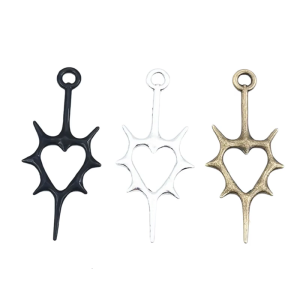 15Pcs Fashionable Heart Charm Featuring Delicate Filigree and Thorns Pattern in Antique Silver for Making