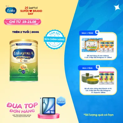[CHỈ TỪ 19-21/08 MUA LÀ CÓ QUÀ] [Cho cả trẻ sinh mổ] Sữa bột Enfagrow A+ NeuroPro 3 C-Sec 800g cho trẻ trên 3 tuổi