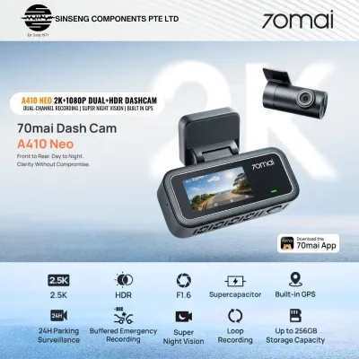 70mai A410 Neo DashCam 2K Front + 1080P Rear | HDR Night Vision | Built-in GPS | Buffered Emergency Recording