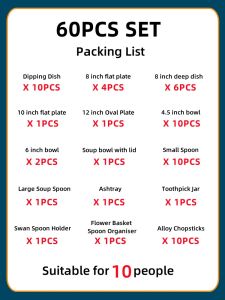 Omk 60pcs/72pcs phong cách sang trọng Châu Âu sứ xương Bộ đồ ăn Bộ đồ ăn tiệc thích hợp cho 10 người đĩa ăn tối Đặt bát