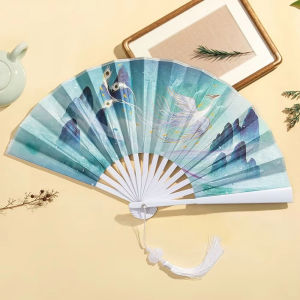 Folding Fan Bamboo Silk Tassel 8 Inch - Vintage Chinese Hand Fan for Wedding Dance Performance Home Decor