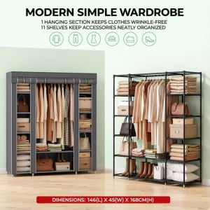 Portable Fabric Wardrobe Large Capacity Closet Organizer Storage Cabinet for Bedroom Clothes