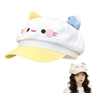 MASTERYX Tai Mèo Hoạt Hình Mũ Beret Tai Mèo Đầu To Phong cách Nhật Bản Mũ Beret hoạt hình Kawaii Mũ hình bát giác Trang phục nữ