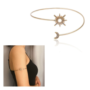 สายรัดแขนประดับพลอยเทียมโลหะเรียบง่ายสร้อยข้อมือประดับพระจันทร์เป็นประกายกำไลแขนสีทอง/เงินที่ละเอียดอ่อนกำไลข้อมือปรับขนาดได้
