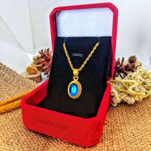 Kalung liontin biru besar | Kalung Bahan Original Titanium | Liontin Bahan Kuningan | Kalung Anti Karat & Tidak Bikin Alergi | Kalung Pria & Wanita