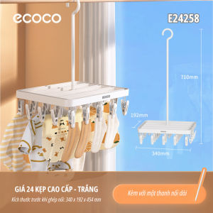 Giá phơi quần áo tất vớ đồ lót 24 kẹp ECOCO chống hằn vải thế hệ mới thiết kế 2in1 móc dài và ngắn hợp mọi không gian