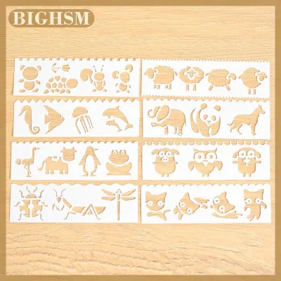 BIGHSM 8Pcs set Letter Wave Animal Shaped DIY Craft Hollow Layering Stencil For Wall Painting Scrapbooking Stamping Album Decorative Embossing Template Drawing Templates