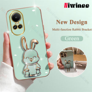 Niwinee giá đỡ thỏ silicon mềm Ốp điện thoại cho OPPO RENO 10 5G/RENO 10 Pro 5G/RENO 11 Pro 5g vỏ Mạ sang trọng giá đỡ lưng