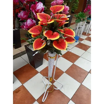 Rangkaian bunga anthurium / bunga Lilly pot dengan standing besi pajangan bunga sudut ruangan