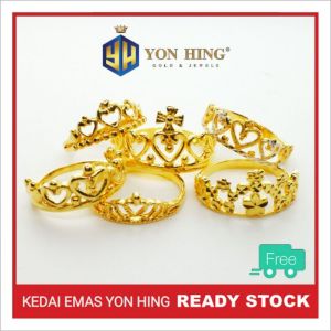 Cincin Mahkota Full Gold / 2 Tone Pelbagai Emas 916 Saiz 9 12 13 14.5 15 16 17 18 Yon Hing