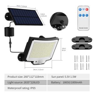 228LED Solar Lights Outdoor Motion Sensor Solar Street Wall Lamp 3 Mode Waterproof For Garden Decoration