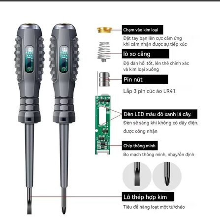 Bút Thử Điện Cảm Ứng Không Tiếp Xúc MÀU XÁM, Kiểm Tra Dây Đứt Ngầm ...