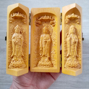Hộp 3 tượng Phật-Tây Phương tam thánh bằng gỗ hoàng dương