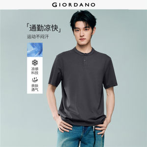 Giordano Beau Monde Men T-Shirt Cool-Tech Henley Knit Short-Sleeve Slim-Fit Slight Stretch Free Shipping 13026202