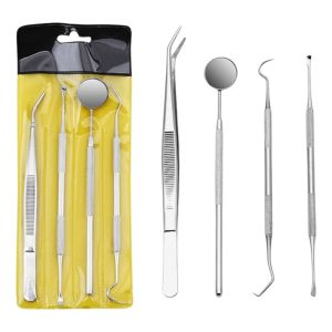 OWTWO 3/4Pcs Set Stainless Steel Dental Tool Set Double-Ended Complete Accessories Tartar Remover Tool Practical Flosser Included Teeth Cleaning Tools Home Use