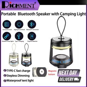 RICHMENT Outdoor Multifunctional Waterproof Bluetooth Camping Lamp Wireless Speaker Rechargeable Camping Lamp Tent Retro Atmosphere Light