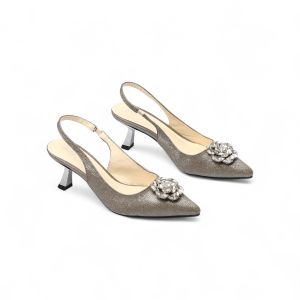 Giày Slingback 5cm Da PU Lấp Lánh Đính Đá Hoa Hồng Pixie H416