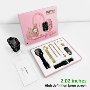 ♥จัดส่ง SFREE♥2024ดีไซน์ใหม่ A58บวกสมาร์ทวอทช์8 In 1นาฬิกาข้อมือสีทองผู้หญิงรวมกันสายรัดข้อมือฟิตเนสคู่ NFC