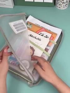 Student Transparent Mesh L-shaped Large Opening Book Storage Bag Subject Classification Sorting Bag Stationery Organizer Storage Bag Handheld Zipper File Bag