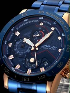 Jam Tangan Top Brand 2022: CRRJU Fashion Tahan Air Kuarsa Chronograph Mewah