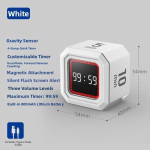 WENKEN Có thể sạc lại Đồng hồ đếm giờ kỹ thuật số Cảm biến trọng lực 5/10/25/40 phút Đồng hồ đếm ngược trực quan  Đếm ngược tùy chỉnh Đồng hồ hẹn giờ lật bằng trọng lực để nấu ăn