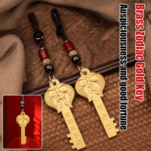 Brass zodiac gold key Brass Keychain Fortune Keychain good luck Trinket Exquisite Keychain