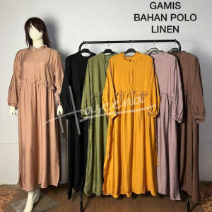 Haseena Dress  Wanita Gamis Aysa Polo Linen Rempel Resleting Polos Busui Friendly