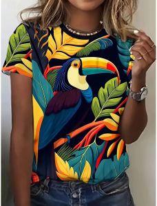 [Local Stock] ZEEMIN Summer Parrot Bird 3D Print T-shirts Women Streetwear Hawaii Casual Fashion Y2k Short Sleeve T Shirt O-neck Tees Tops Clothing
