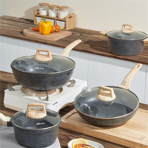 7pcs Wajan Anti Lengket Maifanshi Wajan Rumah Tangga Wajan Dengan hitam Dasar Datar Set