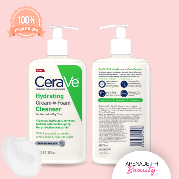 CeraVe Hydrating Cream-To-Foam Cleanser For Normal To Dry Skin Removes ...