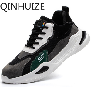 QINHUIZE Breathable work safety shoes mens anti-smashing and anti-piercing steel toe cap safety shoes protective work safety boots