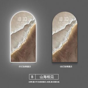 xpkQ Voice Controlled Induction Wave Decoration Painting Perpetual Calendar Electronic Screen Clock Abstract Arch with Light Clock B3K9H