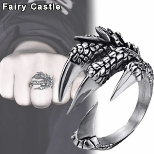【Fairy Castle】Punk Dragon Claw Rings Retro Adjustable Opening Rings Steampunk Hip Hop Finger Rings Mens Party Jewelry Halloween Gift
