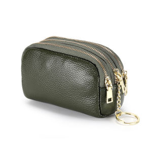 Yimo Top Layer Cowhide Coin Purse Three-Zipper Coin Bag Key Wallet Compact Short Wallet