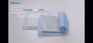 Winner’s Super Absorbent Dressing with Activated Charcoal manage exudate and reduce odour 10cm x 10cm Box of 10 Pieces