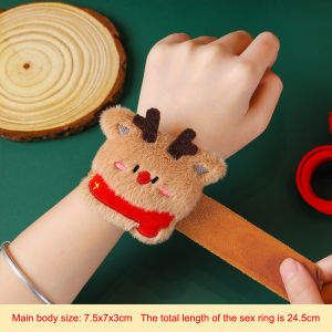 Minwen Christmas Slap Ring Bracelet Cute Cartoon Plush Elk Snowman Circle Bracelet For Xmas Children Gift Holiday Decor Wrist Band