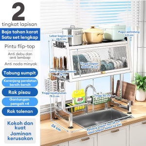 Rak Piring Wastafel Dapur stainless Steel Rak wastafel Dapur Rak cuci piring Dengan Penutup