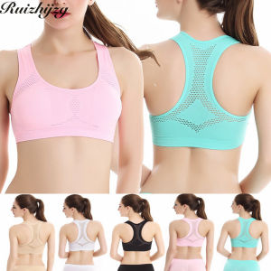 Ruizhijzg Ready Stock Sports Bra Women No Steel Ring Running Gym Breathable Gymnastic Ladies Wireless Bra Hollow Out Padded Sports Bra Plus Size