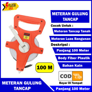 Meteran Gulung Roll Tancap Alat Ukur Luas Bangunan Tanah Meteran Tape Measure Panjang 30 50 100 Meter Murah