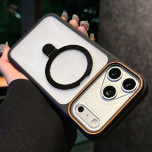 Luxury Matte Clear Metal Holder Ring Magnetic Case For iPhone 17 Air 16 15 14 Plus 13 12 Pro Max 11 For Magsafe Shockproof Cover