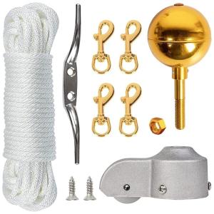 Outdoor Weatherproof Flagpole Hardware Pulley Maintenance System with 50FT Halyard Rope for 2 to 2.6inch Diameter Poles