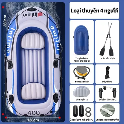 Thuyền hơi thuyền phao xuồng bơm câu cá INTIME 3-4 người lớn dày rộng cao cấp chắc chắn
