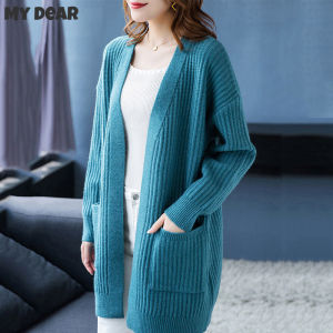 Womens Cardigan Mid-length Knitted Sweater Coat Long Sleeve Cardigan