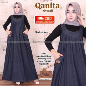 Overall Jumbo Jeans Lepis Jumpsuit Jeans Rok Kodok Qanita Operol Jins Polos Big Size XXL Baju Denim Terbaru