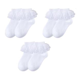 3 Pair Childrens Lace Socks Comfortable Cotton Socks with Sweet Ruffle Design for Daily Use And Celebrations