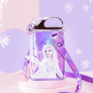 330ml Kids Water Bottle Disney Mickey Minnie Frozen Elsa Winnie The Pooh Lotso Bear Donald Duck | PU cover Sling Strap Silicone Spout Tritan BPA-free Handy Square Bottle