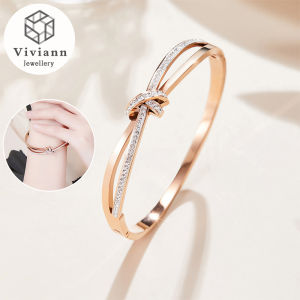 Viviann Original sterling silver Temperament Bowknot Open Bracelet Jewelry Beautiful Lovers Bracelets Female Bracelet Titanium Rose Gold Bracelet Luxury Brand Crystal Bangle Bracelet for Women Jewelry Party Gift